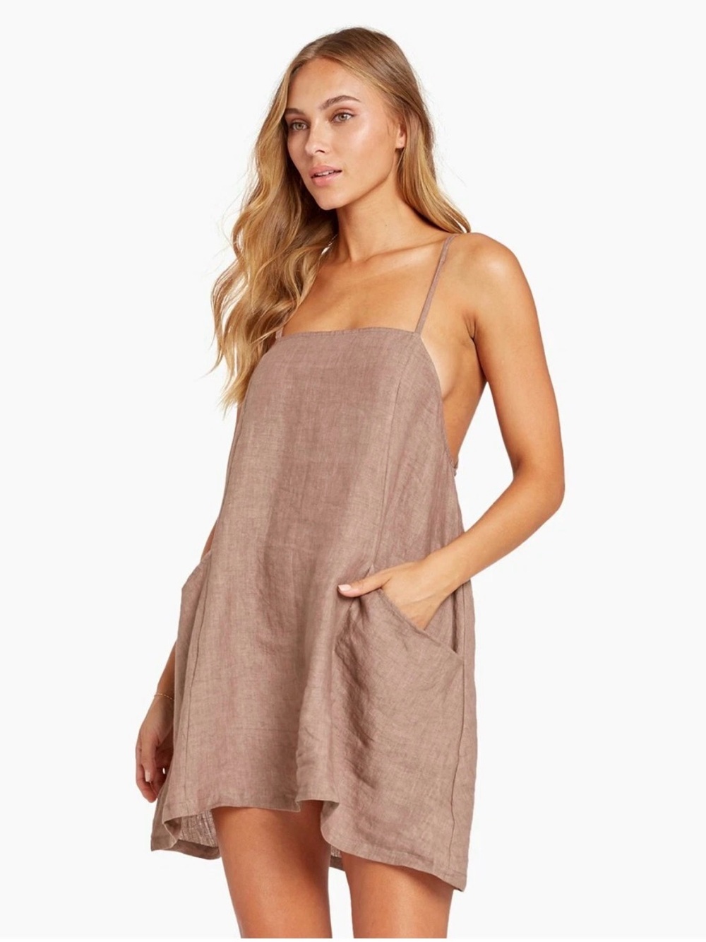 Vitamin A Women Nola Linen Mini Dress  Ecolinen Java size S Swim Cover-Up Taupe